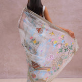 White Organza Embroidery Saree