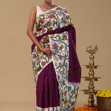 Sangria Purple Kanjivaram Silk Saree With Kalamkari Patch