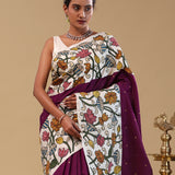 Sangria Purple Kanjivaram Silk Saree With Kalamkari Patch