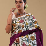 Sangria Purple Kanjivaram Silk Saree With Kalamkari Patch
