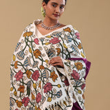 Sangria Purple Kanjivaram Silk Saree With Kalamkari Patch