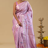 Lavender Kanjivaram Tissue Saree With Diagonal Stripes
