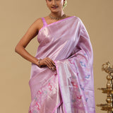 Lavender Kanjivaram Tissue Saree With Diagonal Stripes