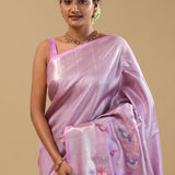 Lavender Kanjivaram Tissue Saree With Diagonal Stripes