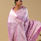 Lavender Kanjivaram Tissue Saree With Diagonal Stripes