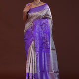 Electric Purple Kanjivaram Tissue Saree With Abstract Weaving