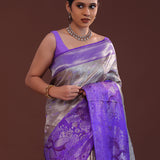 Electric Purple Kanjivaram Tissue Saree With Abstract Weaving