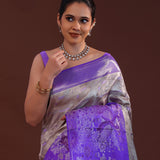 Electric Purple Kanjivaram Tissue Saree With Abstract Weaving