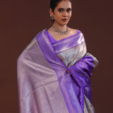 Electric Purple Kanjivaram Tissue Saree With Abstract Weaving