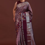 Gondola Magenta Red Kanjivaram Silk Saree With Floral Jaal