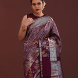 Gondola Magenta Red Kanjivaram Silk Saree With Floral Jaal