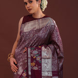 Gondola Magenta Red Kanjivaram Silk Saree With Floral Jaal