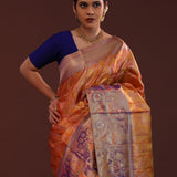 Orange Kanjivaram Tissue Saree With Designer Border