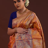 Orange Kanjivaram Tissue Saree With Designer Border
