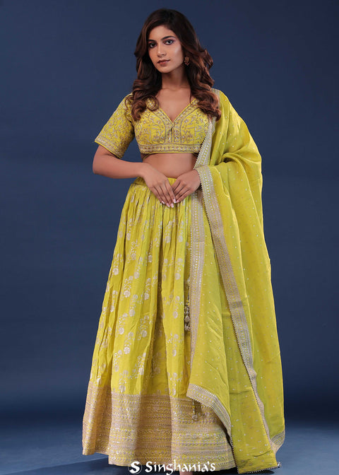 <img> Corn Yellow Silk Lehenga Set
