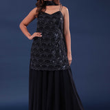 Black Georgette Straight Cut Palazzo Set