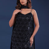 Black Georgette Straight Cut Palazzo Set