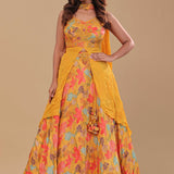 Golden Yellow Organza Crop Top Set