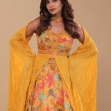 Golden Yellow Organza Crop Top Set