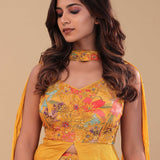 Golden Yellow Organza Crop Top Set