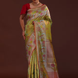 Light Green Kanjivaram Tissue Saree With Meenakari Border