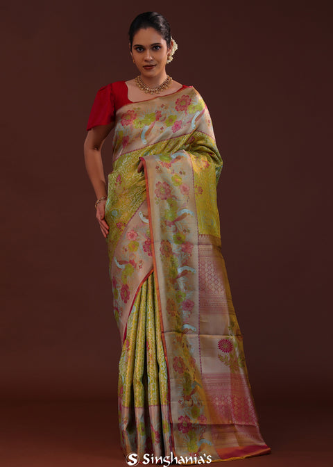 <img> Light Green Kanjivaram Tissue Saree With Meenakari Border