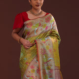 Light Green Kanjivaram Tissue Saree With Meenakari Border