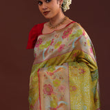 Light Green Kanjivaram Tissue Saree With Meenakari Border
