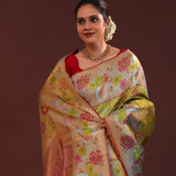 Light Green Kanjivaram Tissue Saree With Meenakari Border