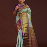 Light Mint Blue Kanjivaram Tissue Saree With Contrast Border