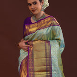 Light Mint Blue Kanjivaram Tissue Saree With Contrast Border