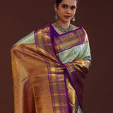 Light Mint Blue Kanjivaram Tissue Saree With Contrast Border