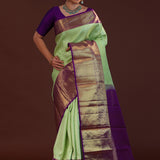 Mint Green Kanjivaram Silk Saree With Checks Pattern