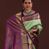 Mint Green Kanjivaram Silk Saree With Checks Pattern