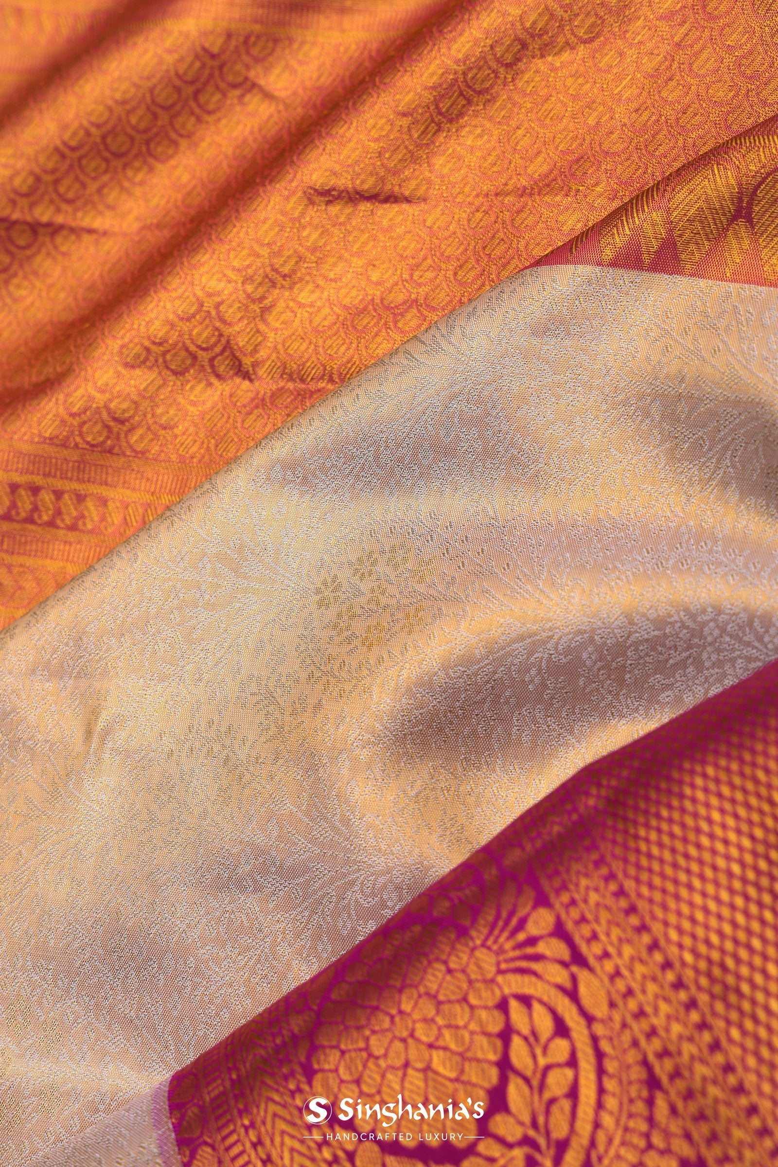Beige Kanjivaram Tissue Silk Saree With Magenta Border