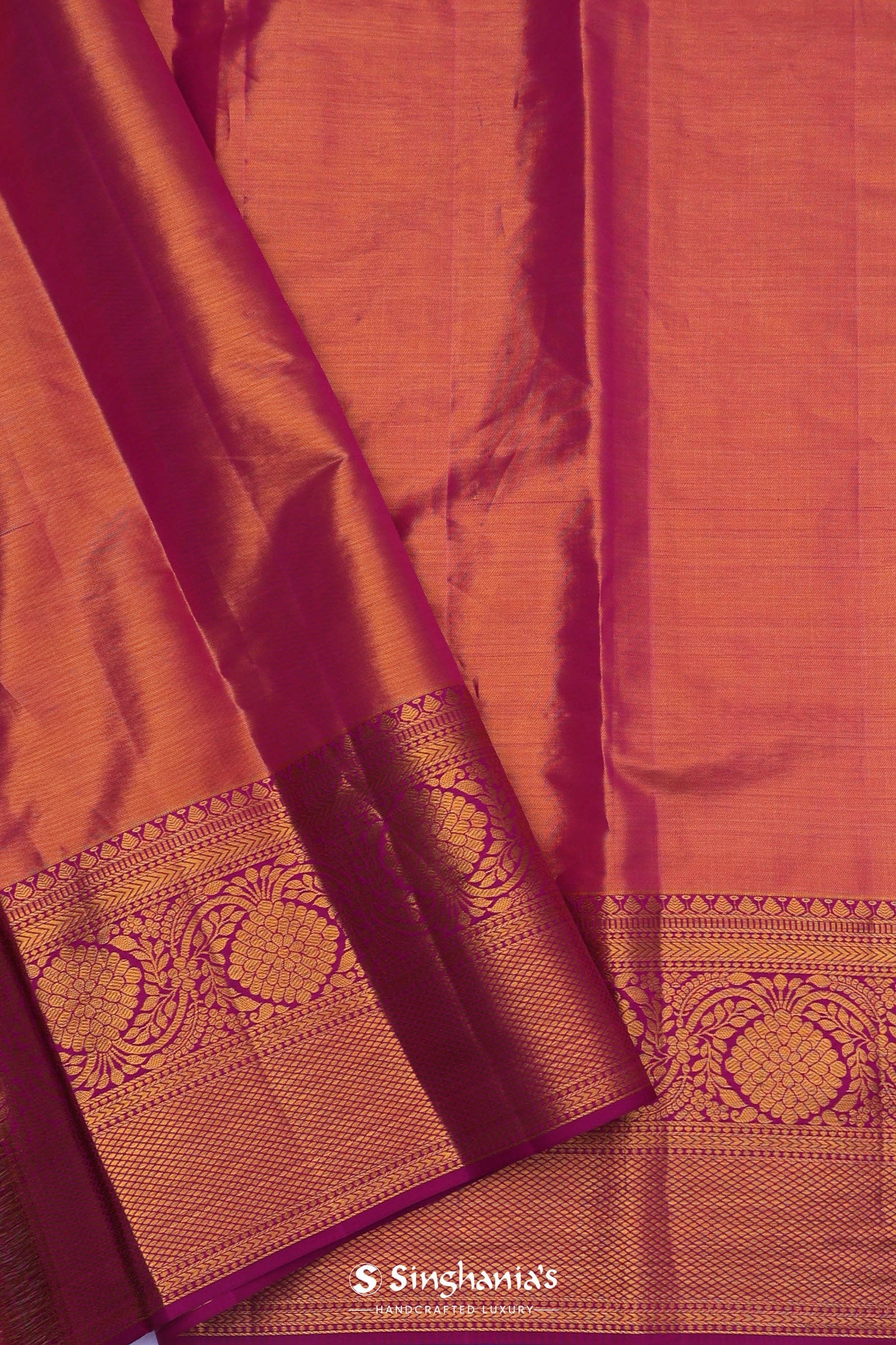 Beige Kanjivaram Tissue Silk Saree With Magenta Border