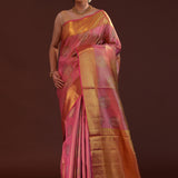 Deep Pink Kanjivaram Tissue Saree With Stripes