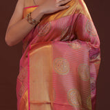 Deep Pink Kanjivaram Tissue Saree With Stripes