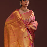 Deep Pink Kanjivaram Tissue Saree With Stripes