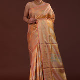 Dark Peach Kanjivaram Tissue Saree With Floral Weaving