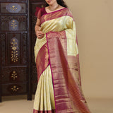 Pastel Green Kanjivaram Saree With Contrast Border.