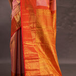 Bubblegum Pink Kanjivaram Tissue Silk Saree With Bright Orange Border
