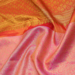 Bubblegum Pink Kanjivaram Tissue Silk Saree With Bright Orange Border