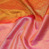 Bubblegum Pink Kanjivaram Tissue Silk Saree With Bright Orange Border