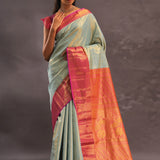 Soft Pistachio Kanjivaram Tissue Silk Saree With Purple Border
