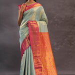 Soft Pistachio Kanjivaram Tissue Silk Saree With Purple Border