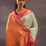 Soft Pistachio Kanjivaram Tissue Silk Saree With Purple Border