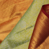 Soft Lime Green Kanjivaram Tissue Silk Saree With Bright Orange Border