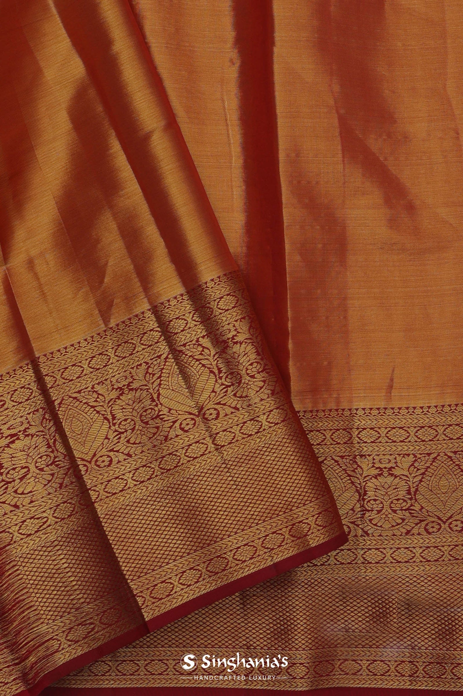 Soft Lime Green Kanjivaram Tissue Silk Saree With Bright Orange Border