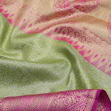 Lime Green Kanjivaram Tissue Silk Saree With Contrast Megenta Border